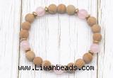 CGB8426 8mm matte wooden jasper, rose quartz & hematite power beads bracelet