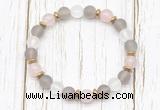 CGB8429 8mm matte grey agate, white crystal, rose quartz & hematite power beads bracelet