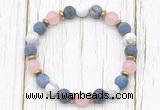 CGB8431 8mm matte dumortierite, white howlite, rose quartz & hematite power beads bracelet