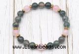 CGB8457 8mm moss agate, rose quartz & hematite power beads bracelet