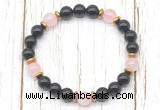 CGB8459 8mm black onyx, rose quartz & hematite power beads bracelet