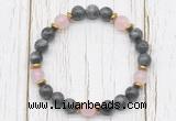 CGB8466 8mm black labradorite, rose quartz & hematite power beads bracelet