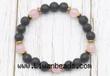 CGB8467 8mm black lava, rose quartz & hematite power beads bracelet