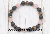 CGB8473 8mm black lava, grade AA yellow tiger eye, rose quartz & hematite power beads bracelet