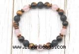 CGB8476 8mm yellow tiger eye, black lava, rose quartz & hematite power beads bracelet