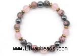 CGB8489 8mm rose quartz, rhodonite & hematite energy bracelet