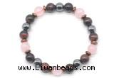 CGB8508 8mm rose quartz, red tiger eye & hematite energy bracelet