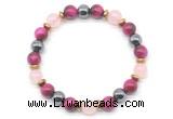 CGB8510 8mm rose quartz, red tiger eye & hematite energy bracelet