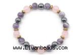 CGB8518 8mm rose quartz, dogtooth amethyst & hematite energy bracelet