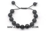 CGB8565 12mm round black lava adjustable macrame bracelets