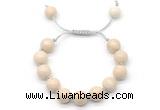 CGB8570 12mm round white fossil jasper adjustable macrame bracelets