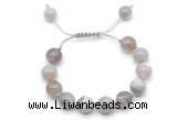 CGB8590 12mm round grey banded agate adjustable macrame bracelets