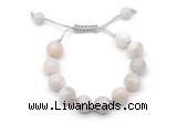 CGB8602 12mm round white crazy lace agate adjustable macrame bracelets