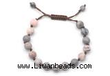 CGB8676 8mm,10mm round pink zebra jasper adjustable macrame bracelets