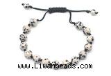 CGB8684 8mm,10mm round dalmatian jasper adjustable macrame bracelets