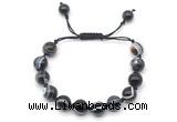 CGB8715 8mm,10mm round black banded agate adjustable macrame bracelets