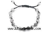 CGB8747 8mm,10mm round black rutilated quartz adjustable macrame bracelets