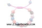 CGB8757 8mm,10mm round morganite adjustable macrame bracelets