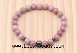 CGB8866 8mm, 10mm pink wooden jasper, drum & rondelle hematite beaded bracelets