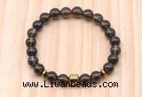 CGB8883 8mm, 10mm smoky quartz, drum & rondelle hematite beaded bracelets