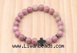 CGB8926 8mm, 10mm pink wooden jasper, cross & rondelle hematite beaded bracelets