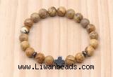 CGB8930 8mm, 10mm picture jasper, cross & rondelle hematite beaded bracelets