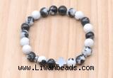 CGB8934 8mm, 10mm black & white jasper, cross & rondelle hematite beaded bracelets