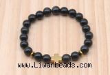 CGB8942 8mm, 10mm black obsidian, cross & rondelle hematite beaded bracelets