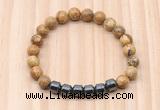 CGB8990 8mm, 10mm picture jasper & drum hematite beaded bracelets