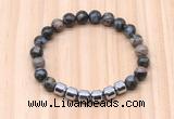 CGB8998 8mm, 10mm grey opal & drum hematite beaded bracelets