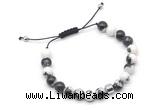 CGB9034 8mm, 10mm black & white jasper & drum hematite adjustable bracelets