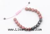 CGB9066 8mm, 10mm pink wooden jasper & drum hematite adjustable bracelets