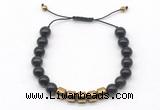 CGB9082 8mm, 10mm black obsidian & drum hematite adjustable bracelets