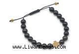 CGB9162 8mm, 10mm black obsidian & cross hematite adjustable bracelets