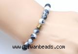 CGB9331 8mm, 10mm matte black & white jasper & drum hematite power beads bracelets