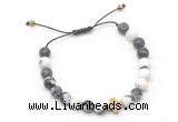 CGB9557 8mm, 10mm matte black & white jasper & cross hematite adjustable bracelets