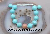 CGB9605 12mm round blue howlite & moonstone adjustable bracelets