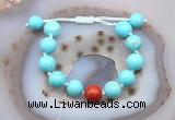 CGB9612 12mm round blue howlite & red jasper adjustable bracelets