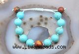 CGB9628 12mm round blue howlite & picasso jasper adjustable bracelets