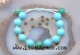 CGB9631 12mm round blue howlite & peafowl agate adjustable bracelets