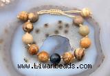 CGB9711 12mm round picture jasper & blue tiger eye adjustable bracelets