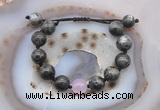 CGB9801 12mm round black labradorite & candy jade adjustable bracelets