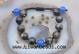 CGB9807 12mm round black labradorite & candy jade adjustable bracelets