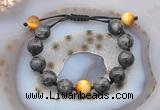 CGB9817 12mm round black labradorite & golden tiger eye adjustable bracelets