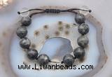 CGB9820 12mm round black labradorite & white crystal adjustable bracelets