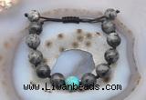 CGB9829 12mm round black labradorite & blue sea sediment jasper adjustable bracelets