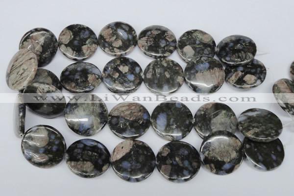 CGE10 15.5 inches 30mm flat round glaucophane gemstone beads