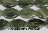 CGH53 15.5 inches 12*16mm flat teardrop green hair stone beads