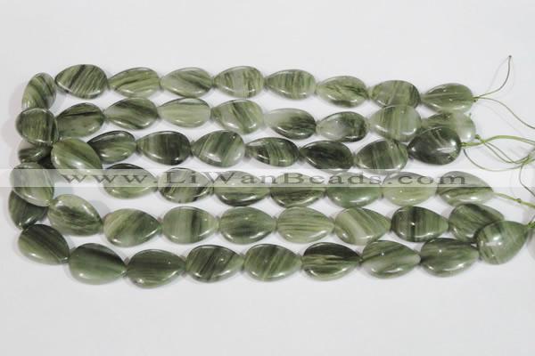 CGH53 15.5 inches 12*16mm flat teardrop green hair stone beads