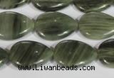 CGH54 15.5 inches 13*18mm flat teardrop green hair stone beads